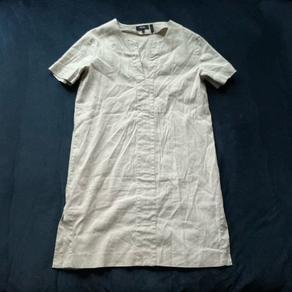 Theory Slit Front Linen Blend Beige Caliver Shift Dress‎ - Picture 2 of 5